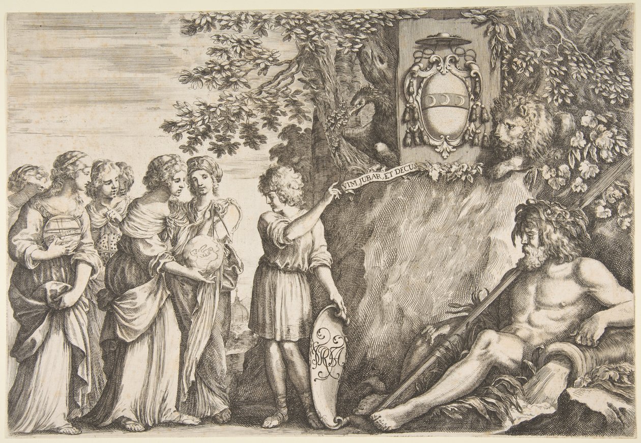 Disegno ornamentale per una tesi, stemma degli Strozzi in alto, ca. 1660 da Stefano della Bella