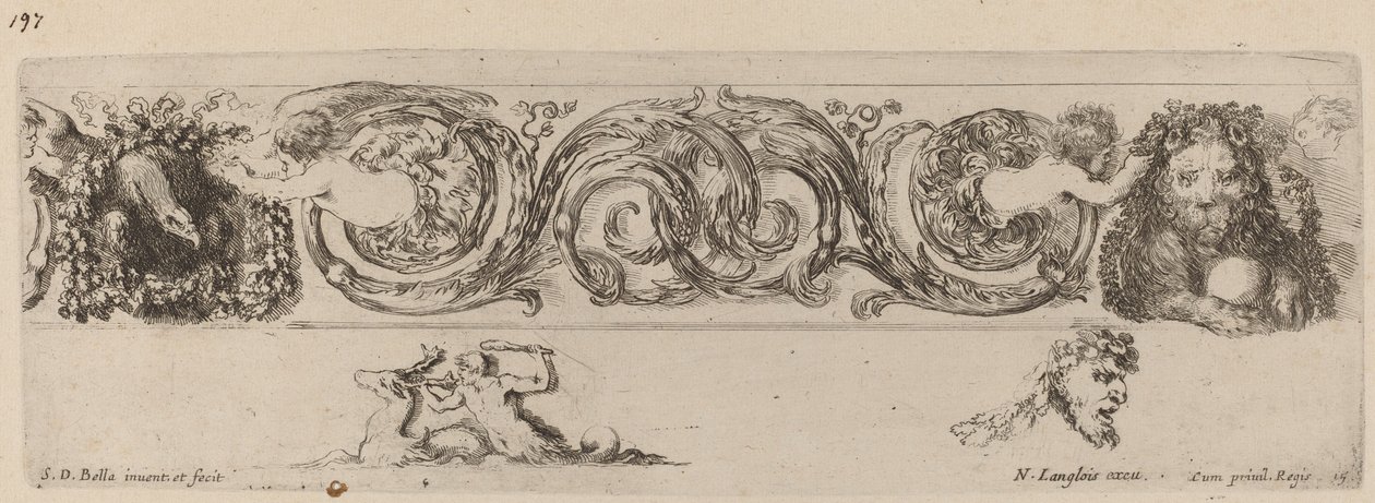 Fregio ornamentale con aquila e leone inghirlandati da bambini, probabilmente 1648 da Stefano della Bella