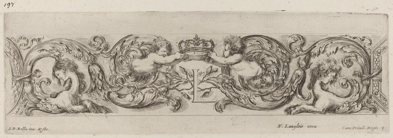 Fregio ornamentale con lettera L (Luigi XIV) da Stefano della Bella