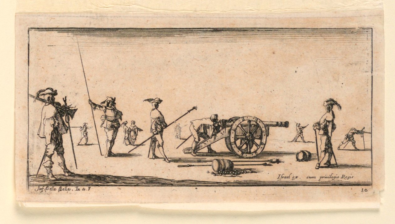Tavola 10, da "Desseins de Queleques Conduites de Troupes, Canons, et Ataques de Villes" da Stefano della Bella