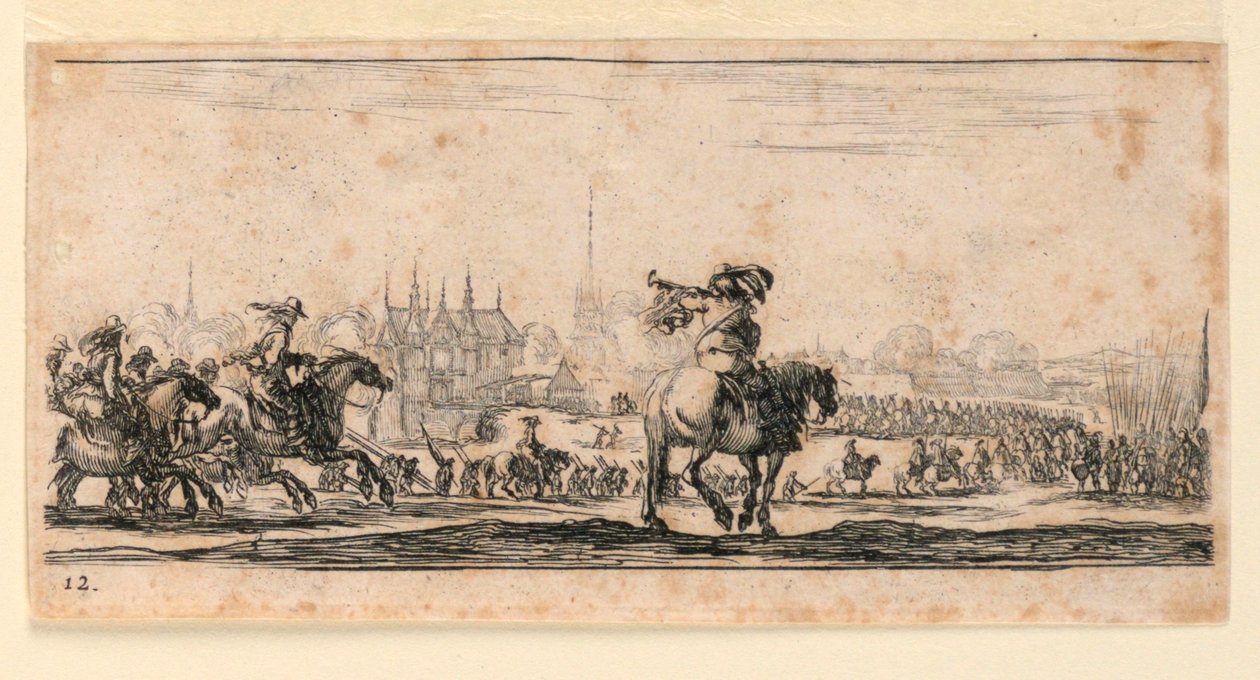 Tavola 12, da "Desseins de Queleques Conduites de Troupes, Canons, et Ataques de Villes" da Stefano della Bella