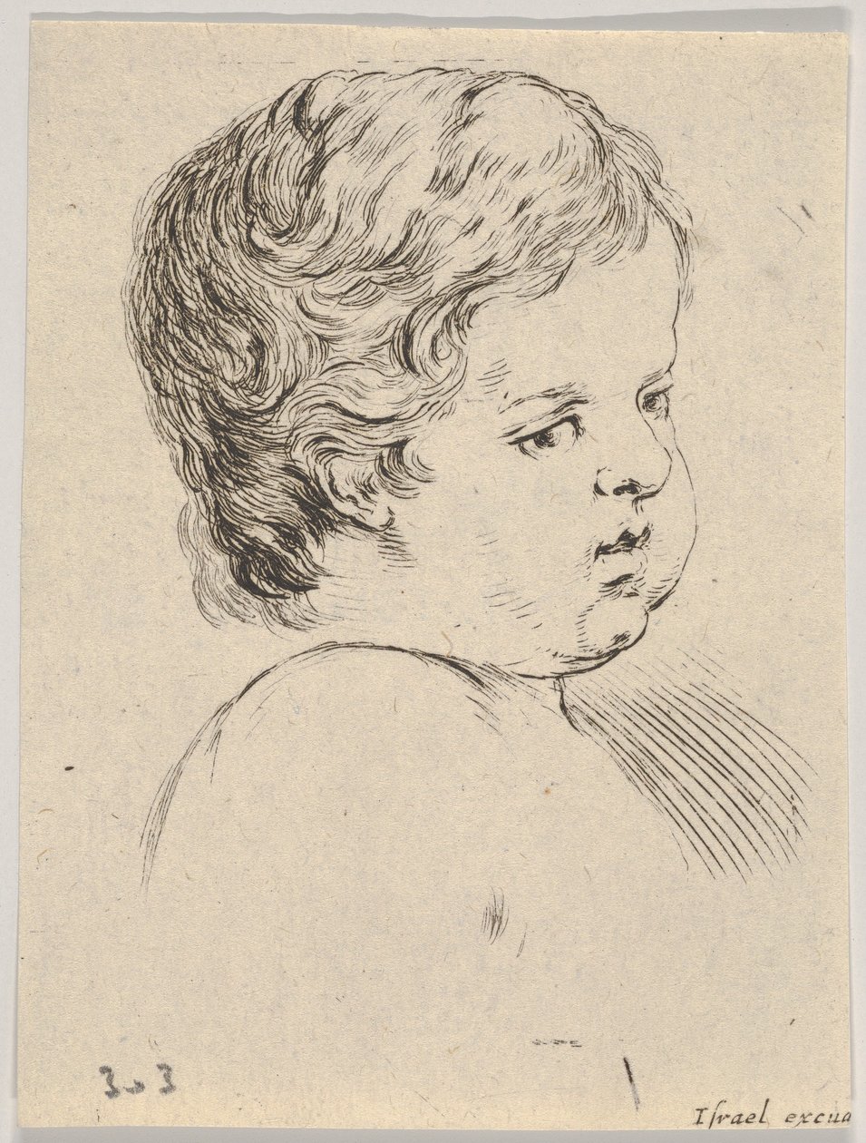 Tavola 12: testa di un bambino, da Il libro per imparare a disegnare Livre pour apprendre..., ca. 1649 da Stefano della Bella