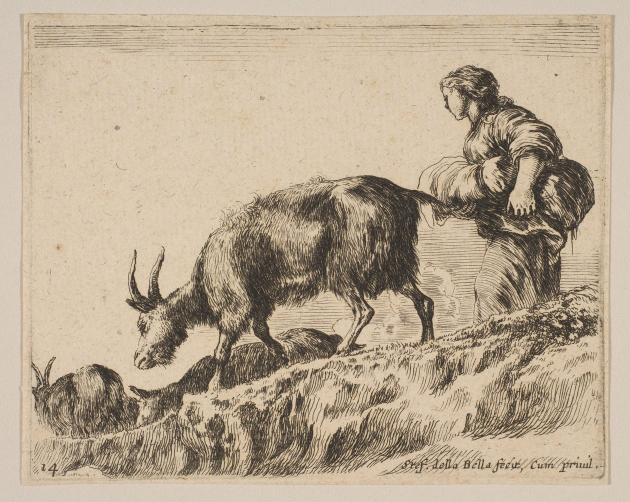 Tavola 14: pastorella che guida le capre, ca. 1641 da Stefano della Bella