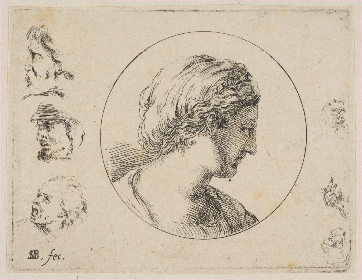 Tavola 4: Testa di Donna in Profilo, dalla Seconda raccolta di vari scarabocchi, ca. 1646 da Stefano della Bella