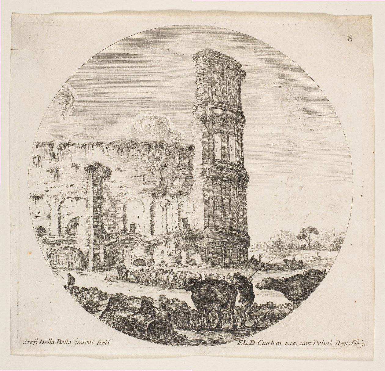 Tavola 8: il Colosseo, due mandrie dirette verso l