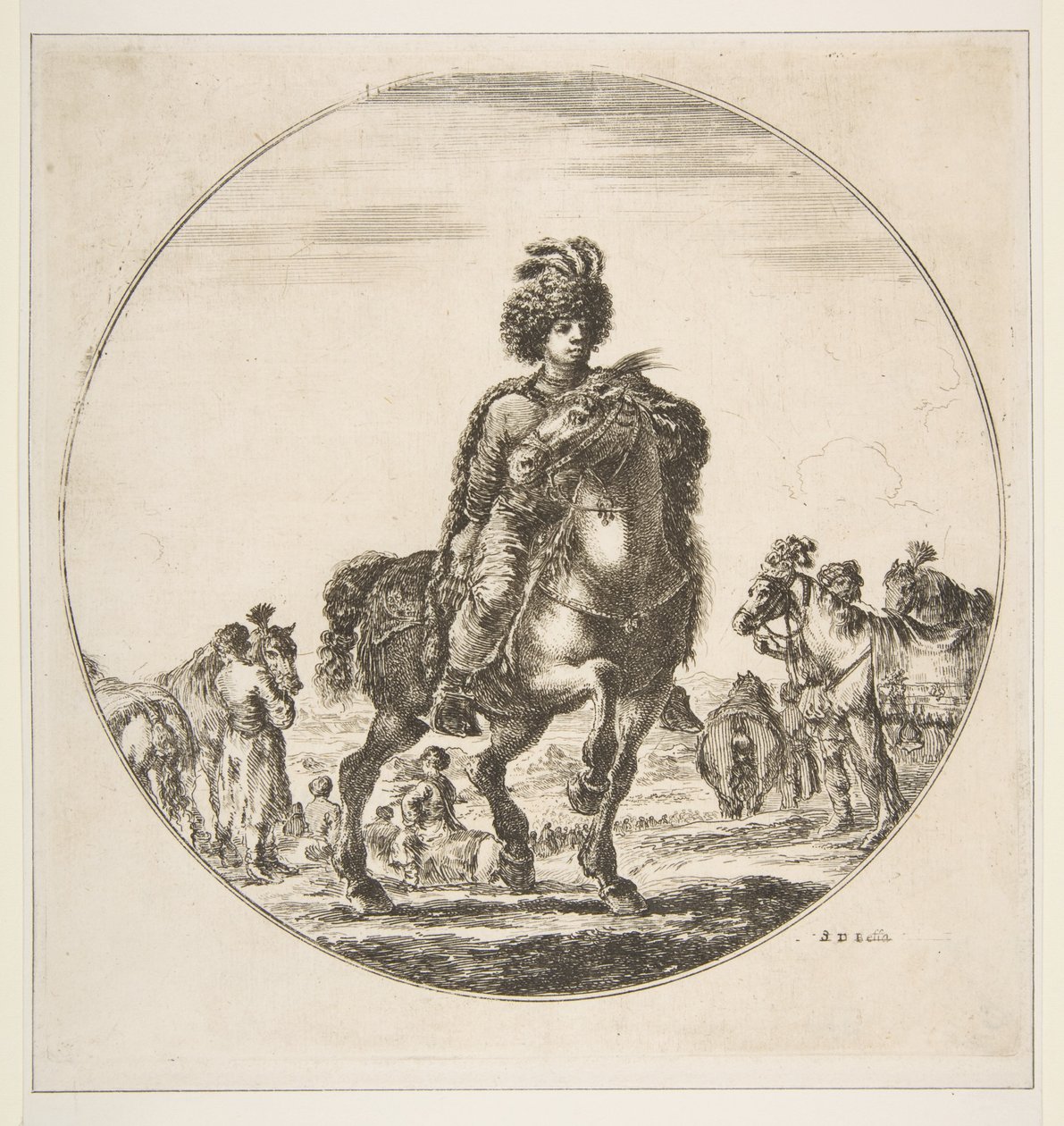 Cavaliere polacco rivolto a destra, una composizione circolare, da Figure a cavallo, ca. 1651 da Stefano della Bella