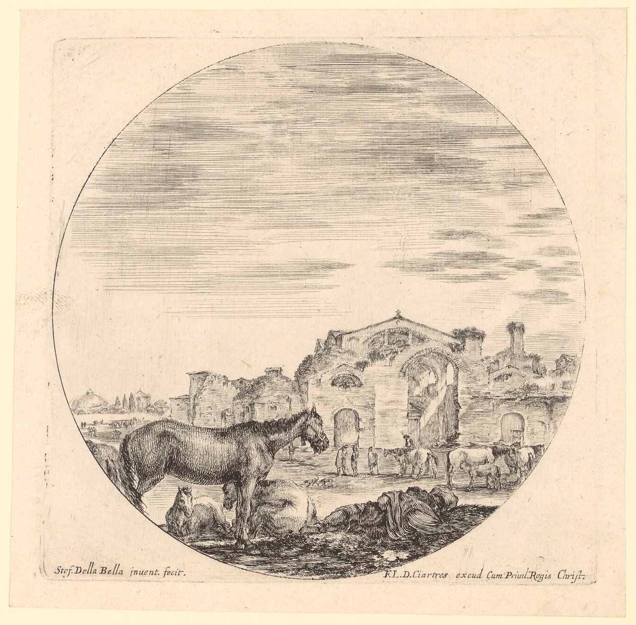 Pastore a riposo con cavalli presso le Terme di Diocleziano da Stefano della Bella