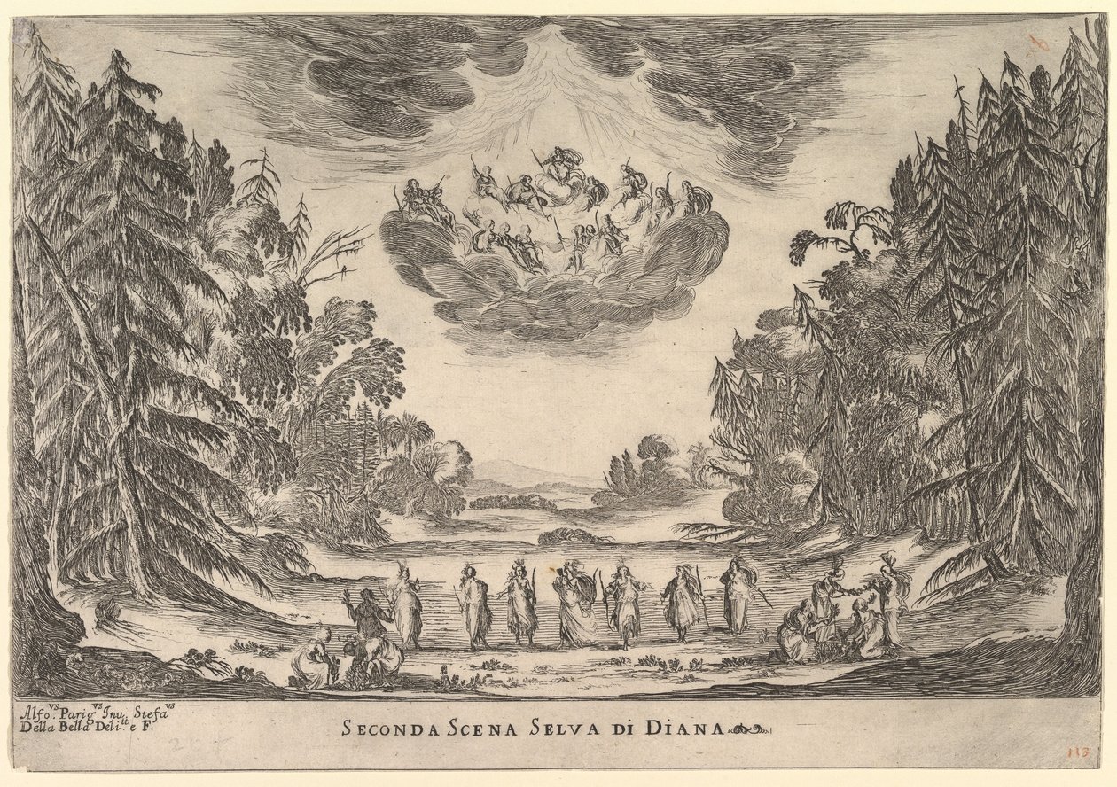 Seconda scena, nella foresta di Diana, da Le nozze degli Dei, 1637 da Stefano della Bella