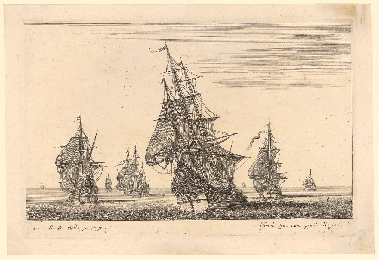 Paesaggio marino con otto velieri da Stefano della Bella
