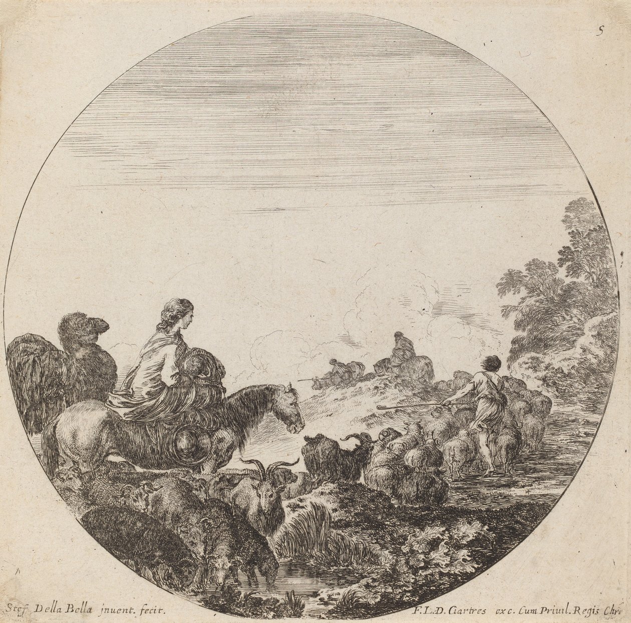 Pastore e gregge con donna e cammello, 1646 da Stefano della Bella