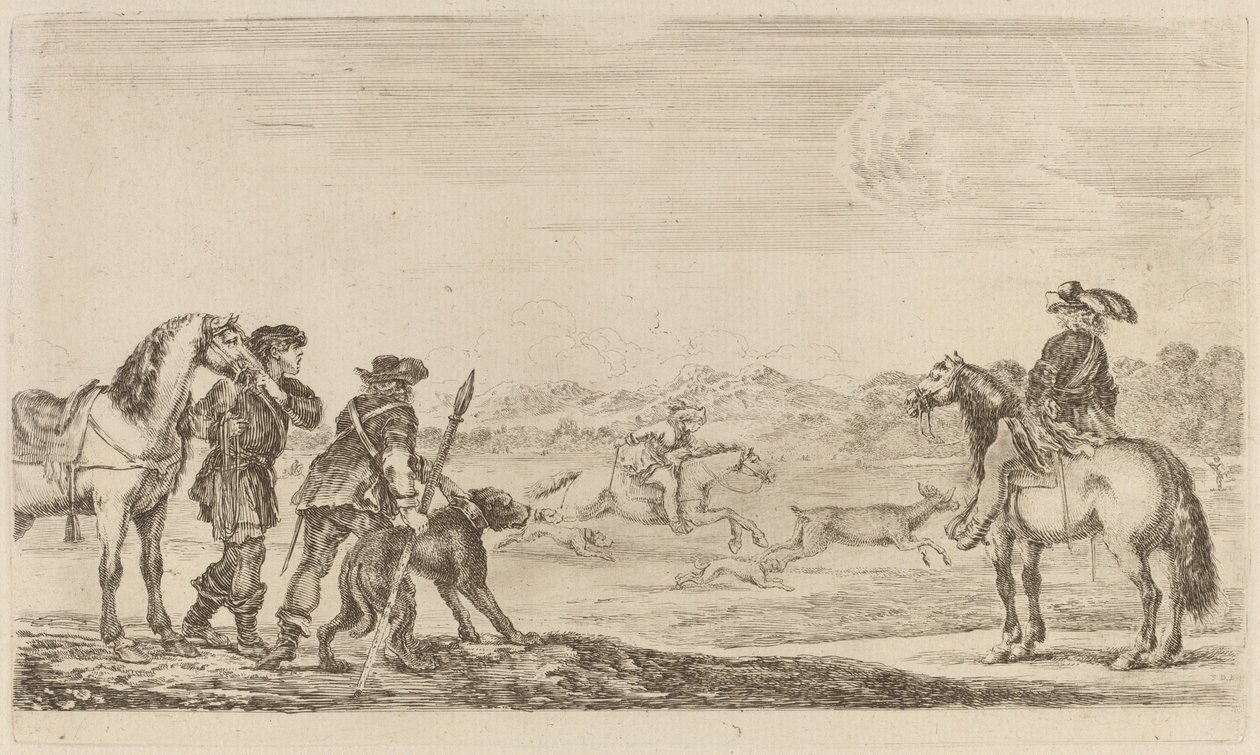 Piccolo cervo inseguito da un cavaliere da Stefano della Bella