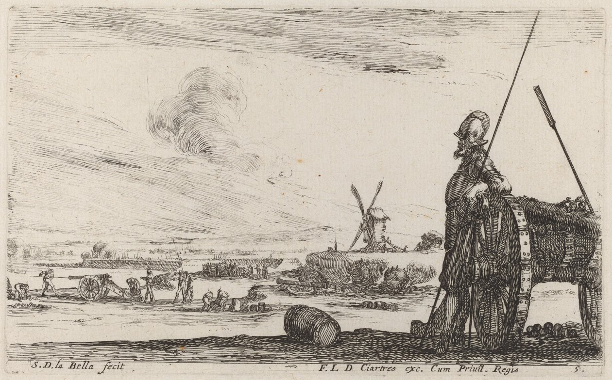 Soldato in armatura e un cannone, c. 1641 da Stefano della Bella