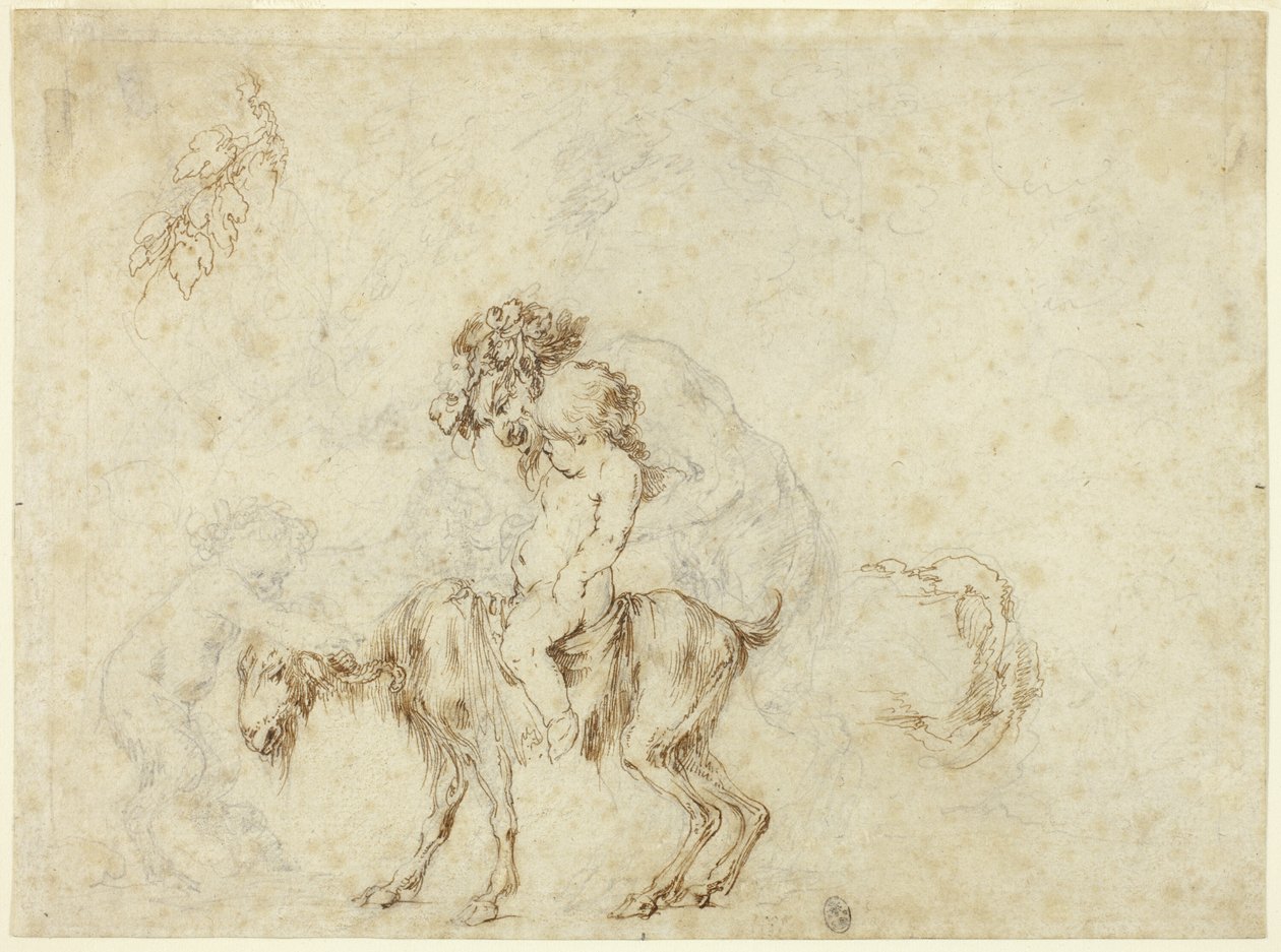 Studio per Famiglia di satiri che cammina (recto); Schizzi di cinque vasi decorativi (verso) da Stefano della Bella