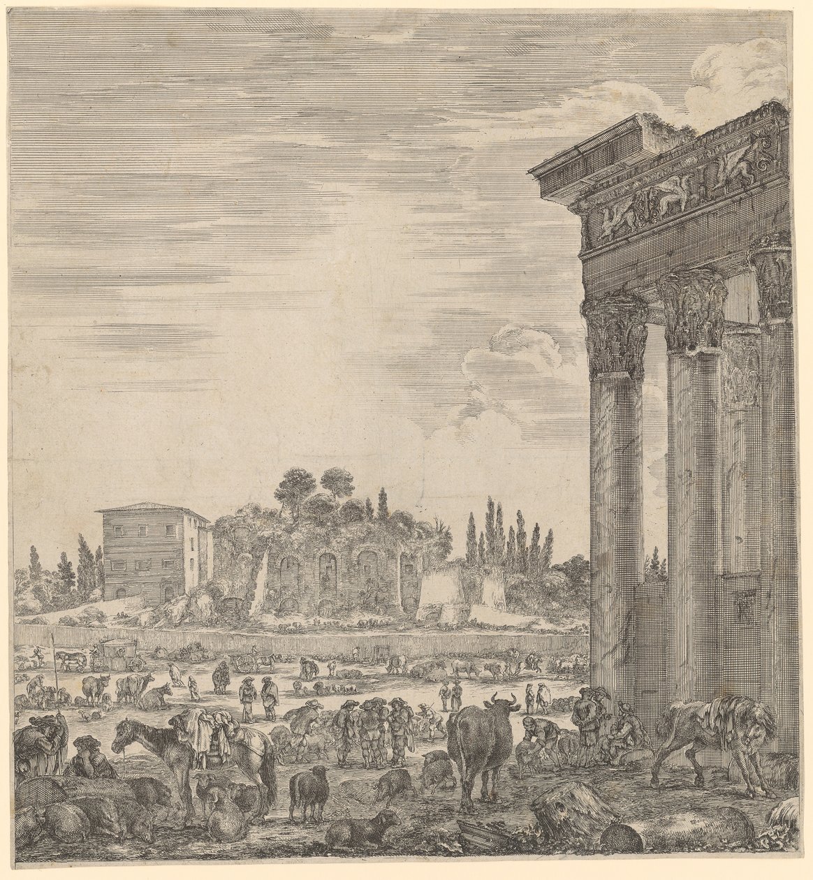 Tempio di Antonino Pio e Faustina e il Campo Vaccino da Stefano della Bella