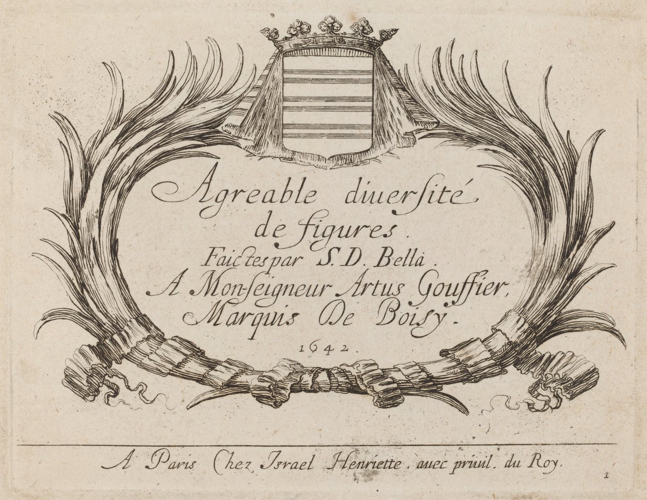 Pagina del titolo per Agreable diversite de figures, 1642 da Stefano della Bella