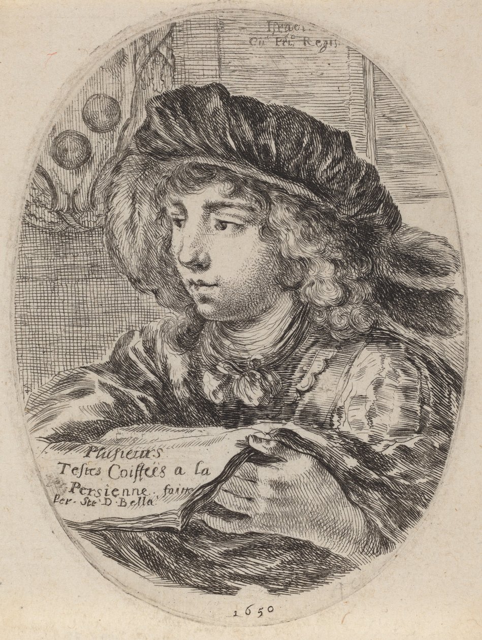 Pagina del titolo per Plusieurs Testes Coiffées a la Persienne, 1650 da Stefano della Bella