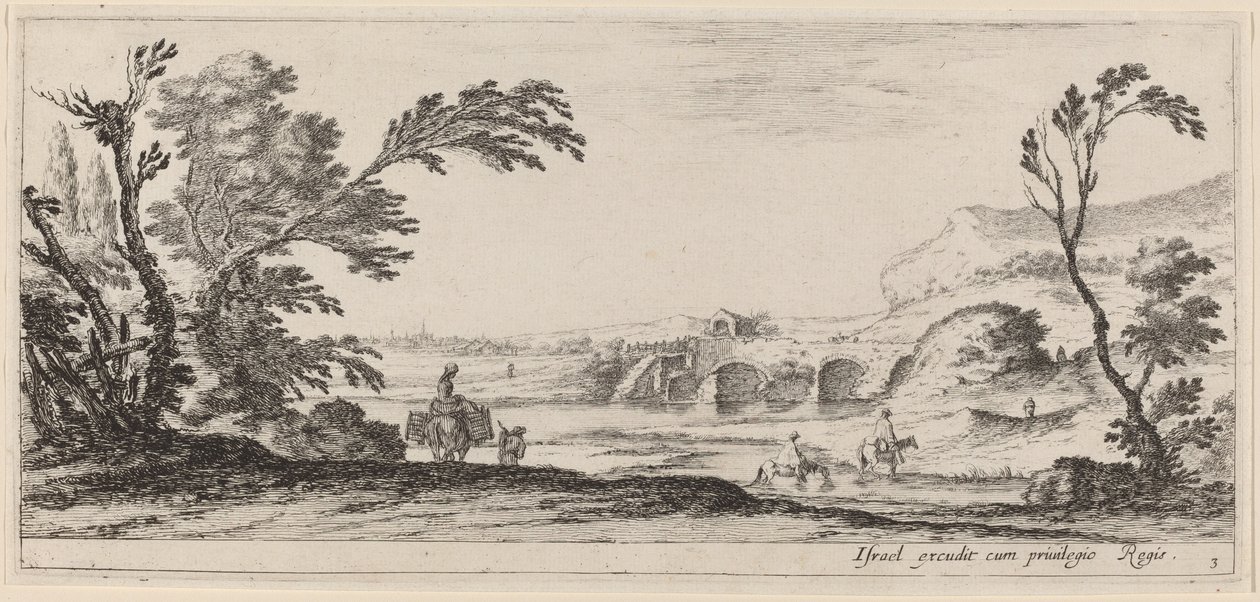 Viaggiatori che guadano un torrente, prima del 1647 da Stefano della Bella
