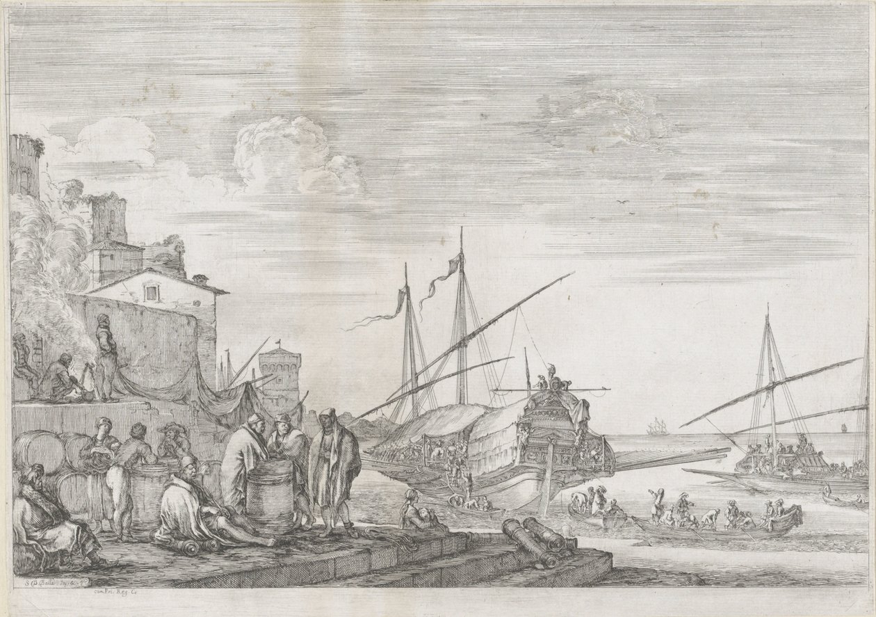 Due galee nel porto di Livorno da Stefano della Bella