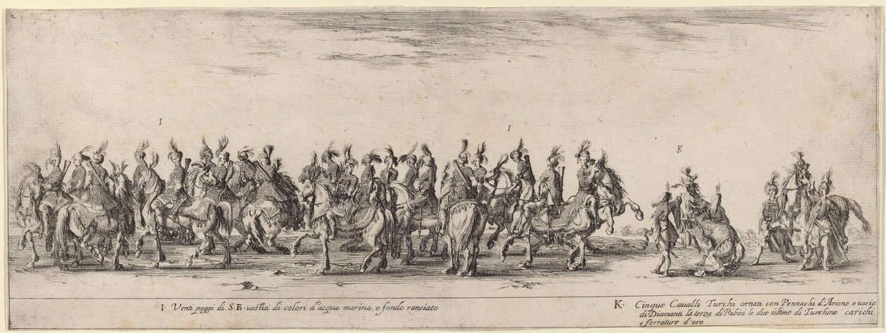 Venti paggi e cinque cavalli turchi, 1633 da Stefano della Bella