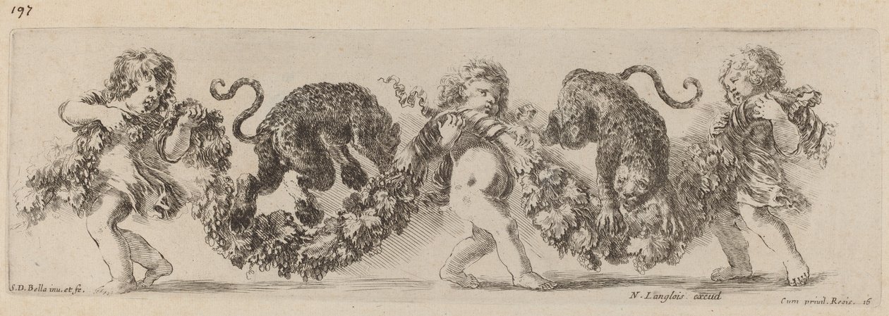Due leopardi che saltano una festone sostenuta da bambini, probabilmente 1648 da Stefano della Bella