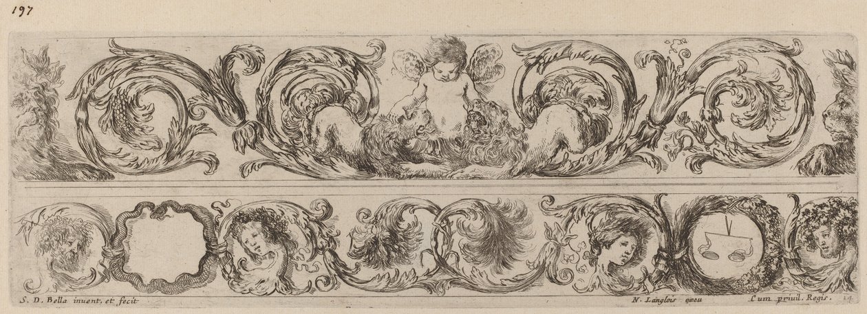 Due bande ornamentali con Cupido e teste delle quattro stagioni, probabilmente 1648 da Stefano della Bella