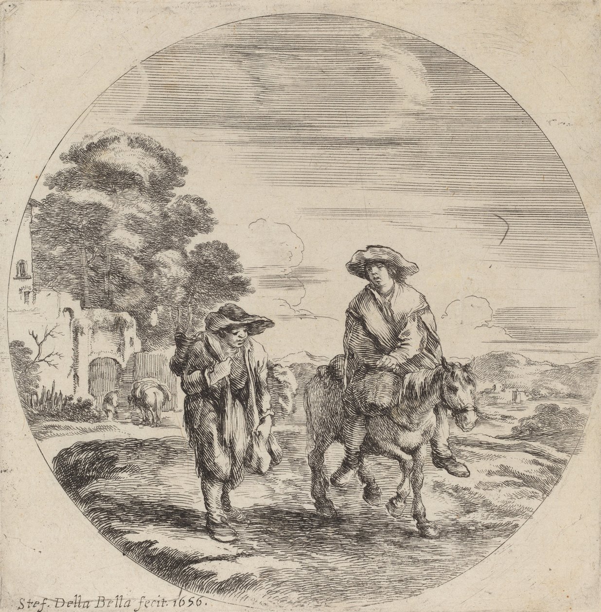 Due contadini che viaggiano in un paesaggio, 1656 da Stefano della Bella