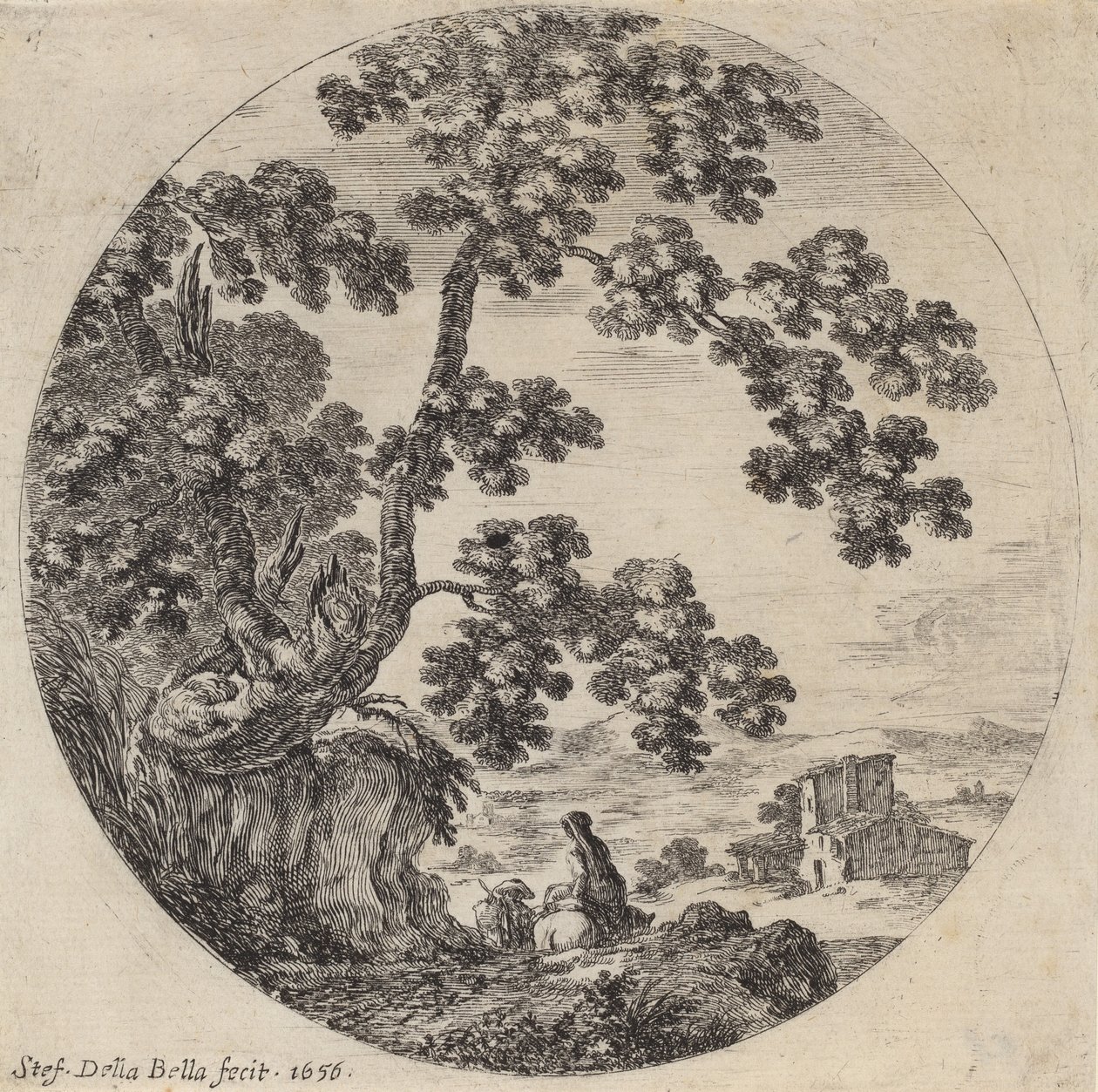 Due viaggiatori che passano vicino a una vecchia quercia da Stefano della Bella