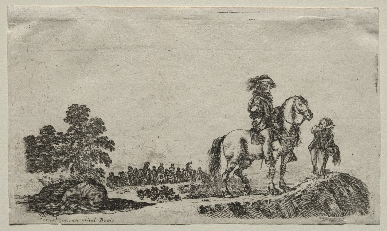 Varie figure e paesaggi: Un cavaliere smarrito chiede la strada da Stefano della Bella