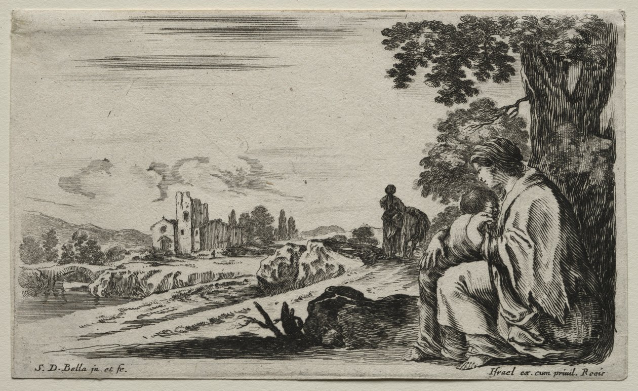 Varie figure e paesaggi: una povera infermiera seduta sotto un albero, 1649 da Stefano della Bella