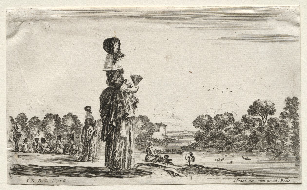 Varie figure e paesaggi: donne che guardano i bagnanti lungo un fiume, 1649 da Stefano della Bella