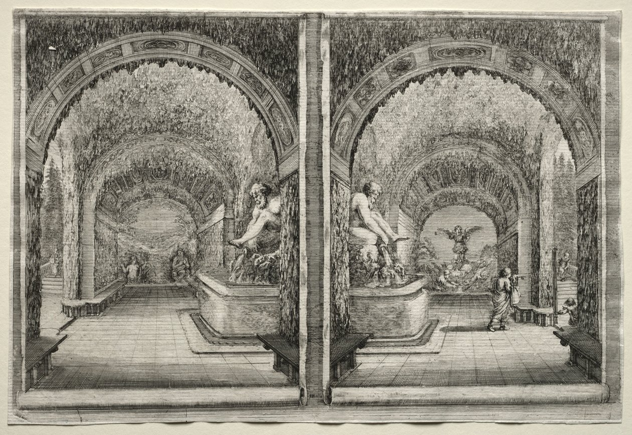 Vedute della Villa di Pratolino: Due Vedute della Grotta da Stefano della Bella