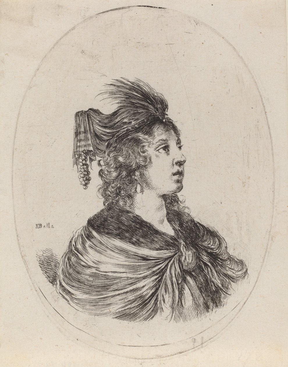 Donna con Turbante Piumato, Rivolta a Destra, 1649-1650 da Stefano della Bella