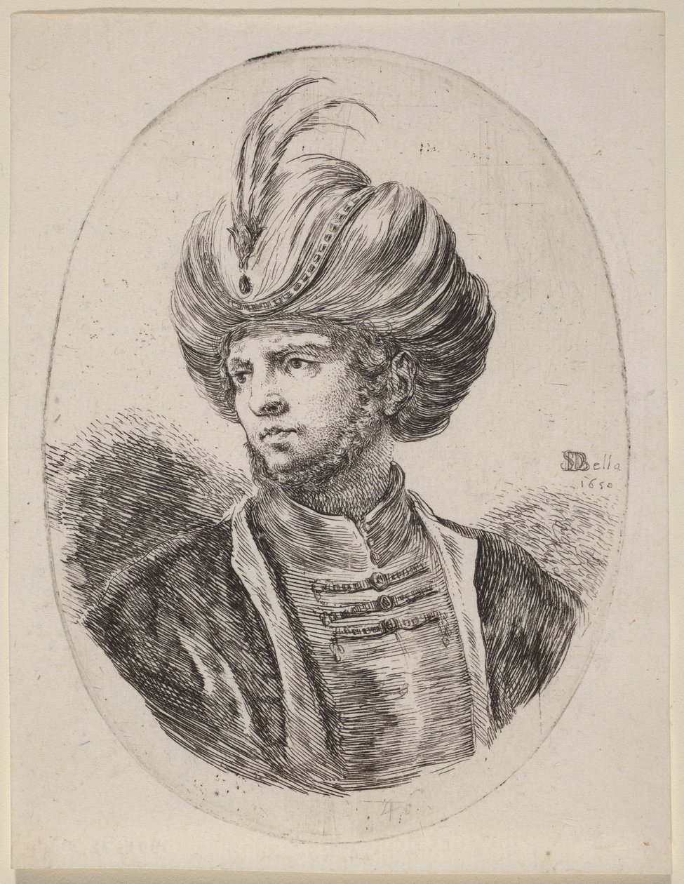 Giovane moro con barba leggera e turbante piumato, rivolto a sinistra da Stefano della Bella