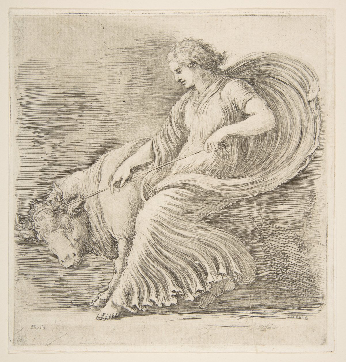 Giovane donna che cerca di fermare un toro, ca. 1660 da Stefano della Bella