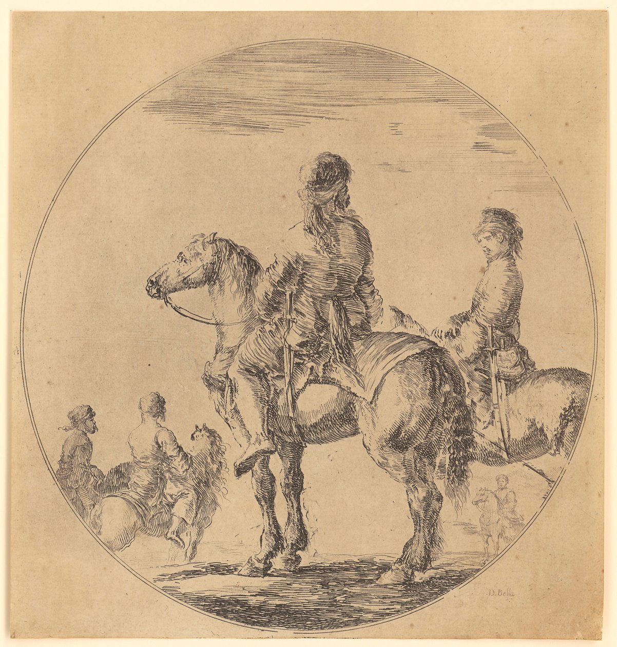 Due cavalieri polacchi a sinistra, quello in primo piano visto di schiena da Stefano della Bella