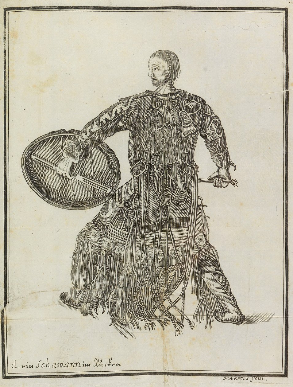 Uno sciamano. Da Descrizione del paese Kamchatka, c. 1750 da Steller