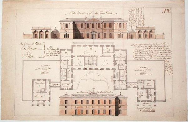 Piano terra ed elevazioni per una villa sostanziale, 1770 da Stephen Riou