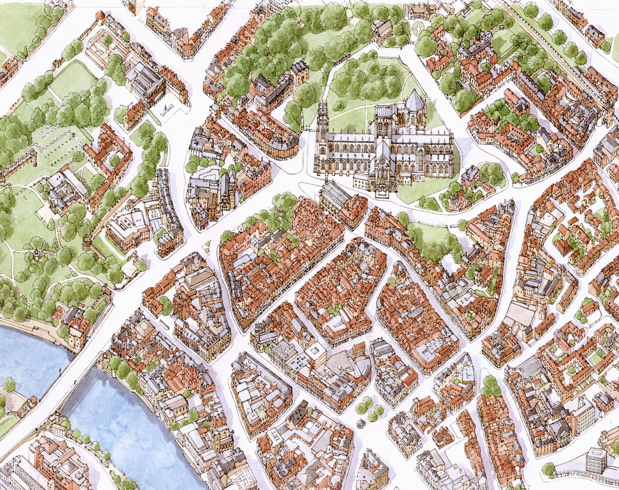 Immagine aerea della città di York (disegnata nel 1996) da Stephen Conlin