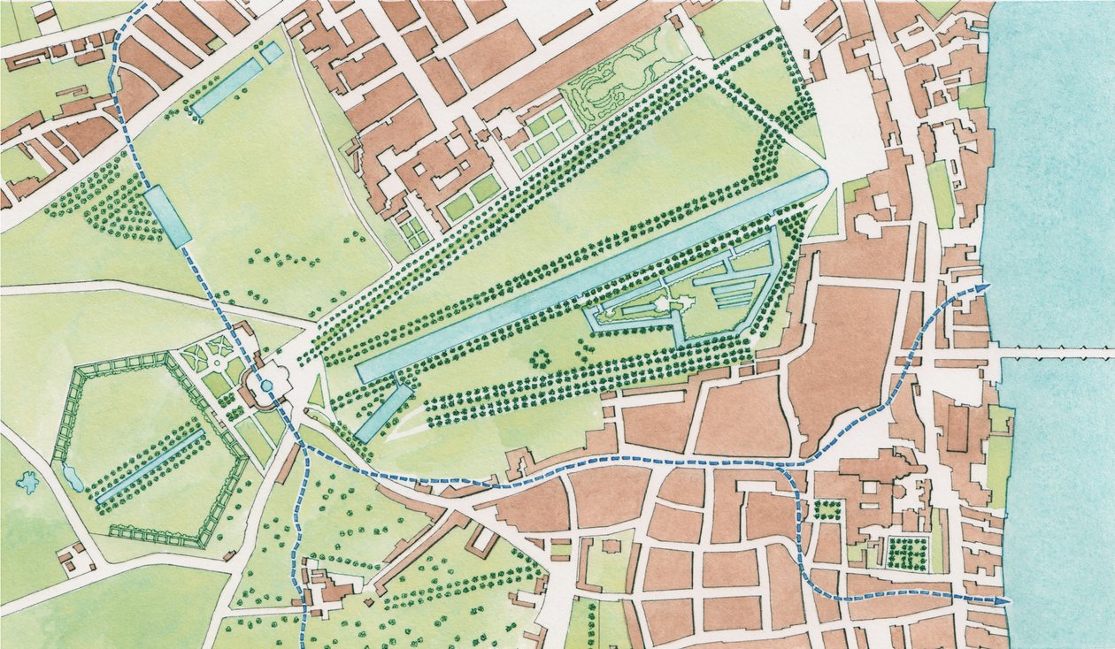 Corso del fiume Tyburn, Westminster nel 1747 da Stephen Conlin