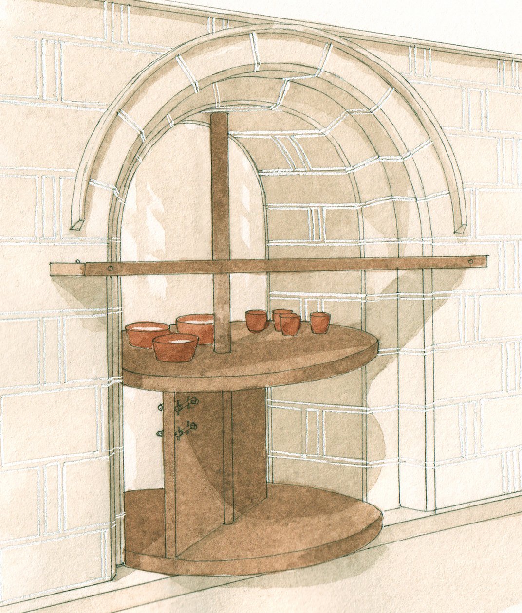 Servizio medievale, Abbazia di Fountains, Yorkshire, c.1200-1520 (disegnato nel 2001) da Stephen Conlin