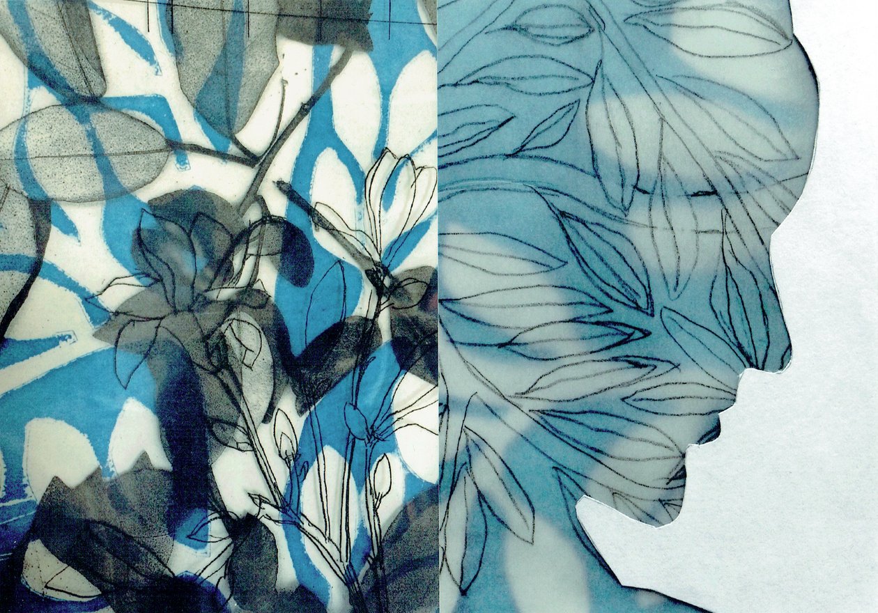 La Foret IX, 2017 (monoprint e collage) da Stephen Dow