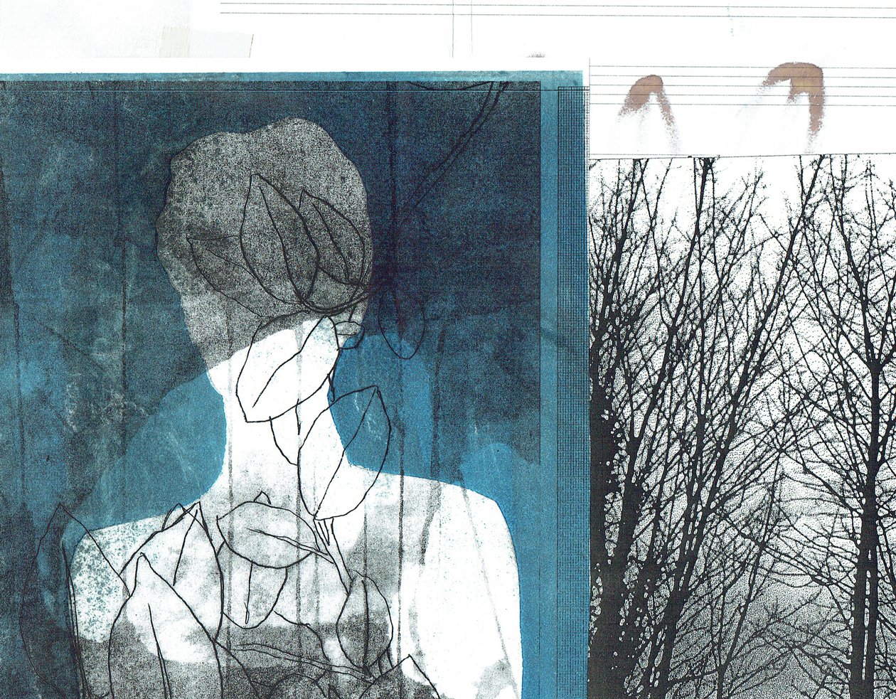 La Foret I, 2016 (monoprint e collage) da Stephen Dow