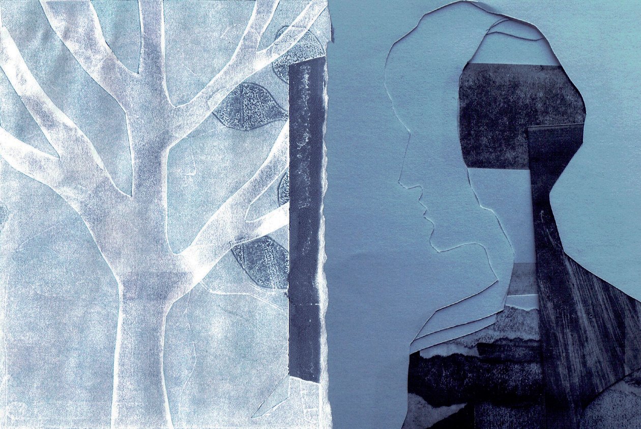 La Foret V, 2017 (monoprint e collage) da Stephen Dow
