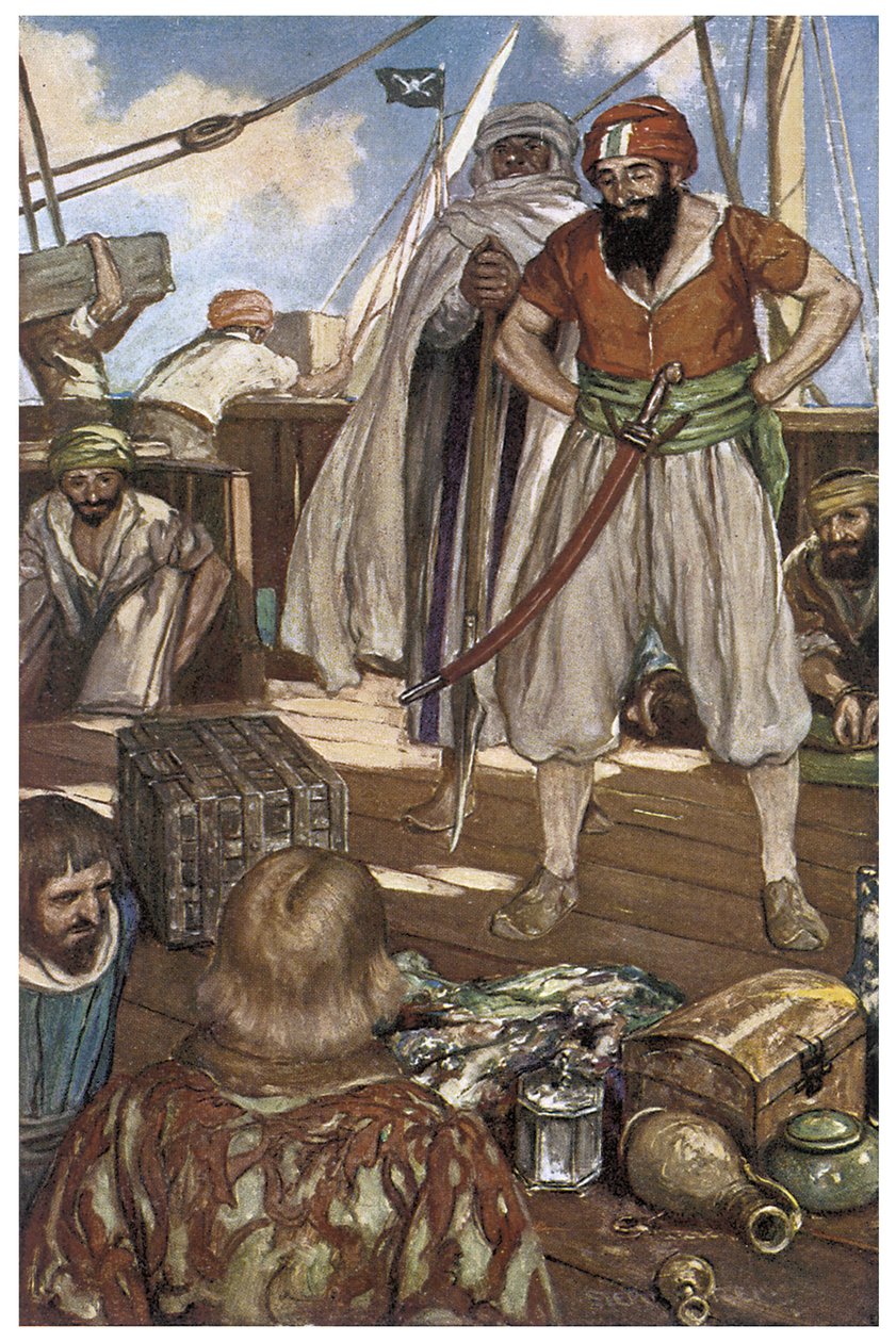 Rappresentazione dei Pirati Barbareschi nel Mar Mediterraneo nel libro di Henry Gilbert "The Boy