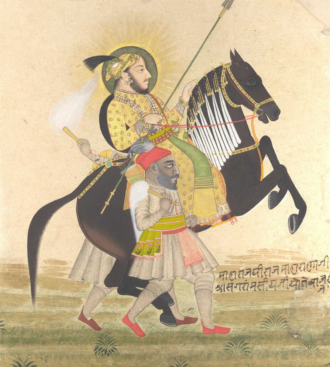 Maharana Sangram Singh che cavalca uno stallone da premio, ca. 1712 da Stipple Master