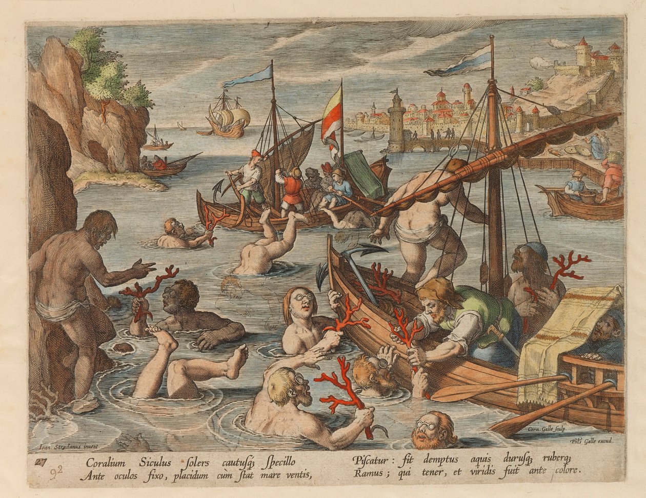 Pesca del corallo. Dalla serie Venationes Ferarum, Avium, Piscium, 1578 da Stradanus