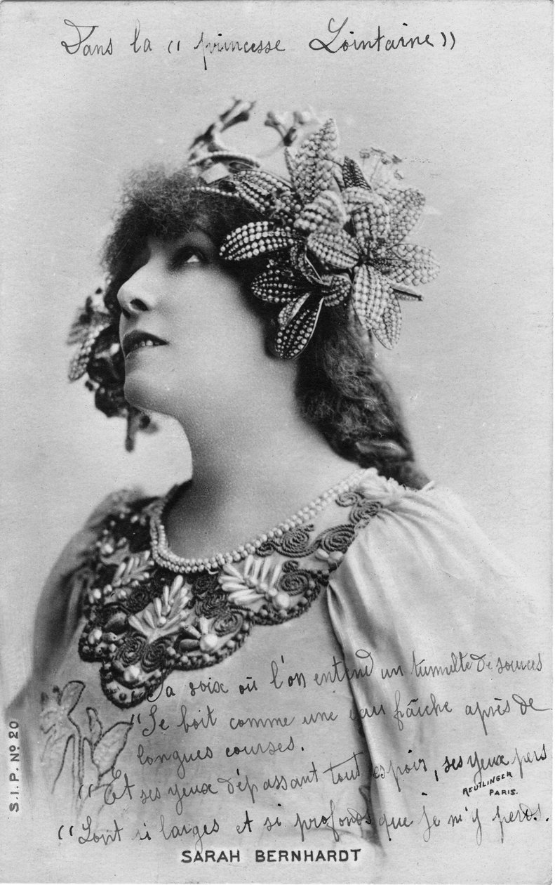 Henriette Rosine Bernard alias Sarah Bernhardt nel ruolo di "La principessa lontana", opera di Edmond Rostand (foto b/n) da Studio Reutlinger