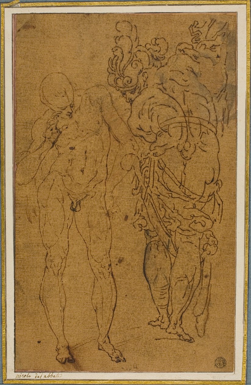 Nudo maschile e guerriero in armatura da Style of Giulio Benso