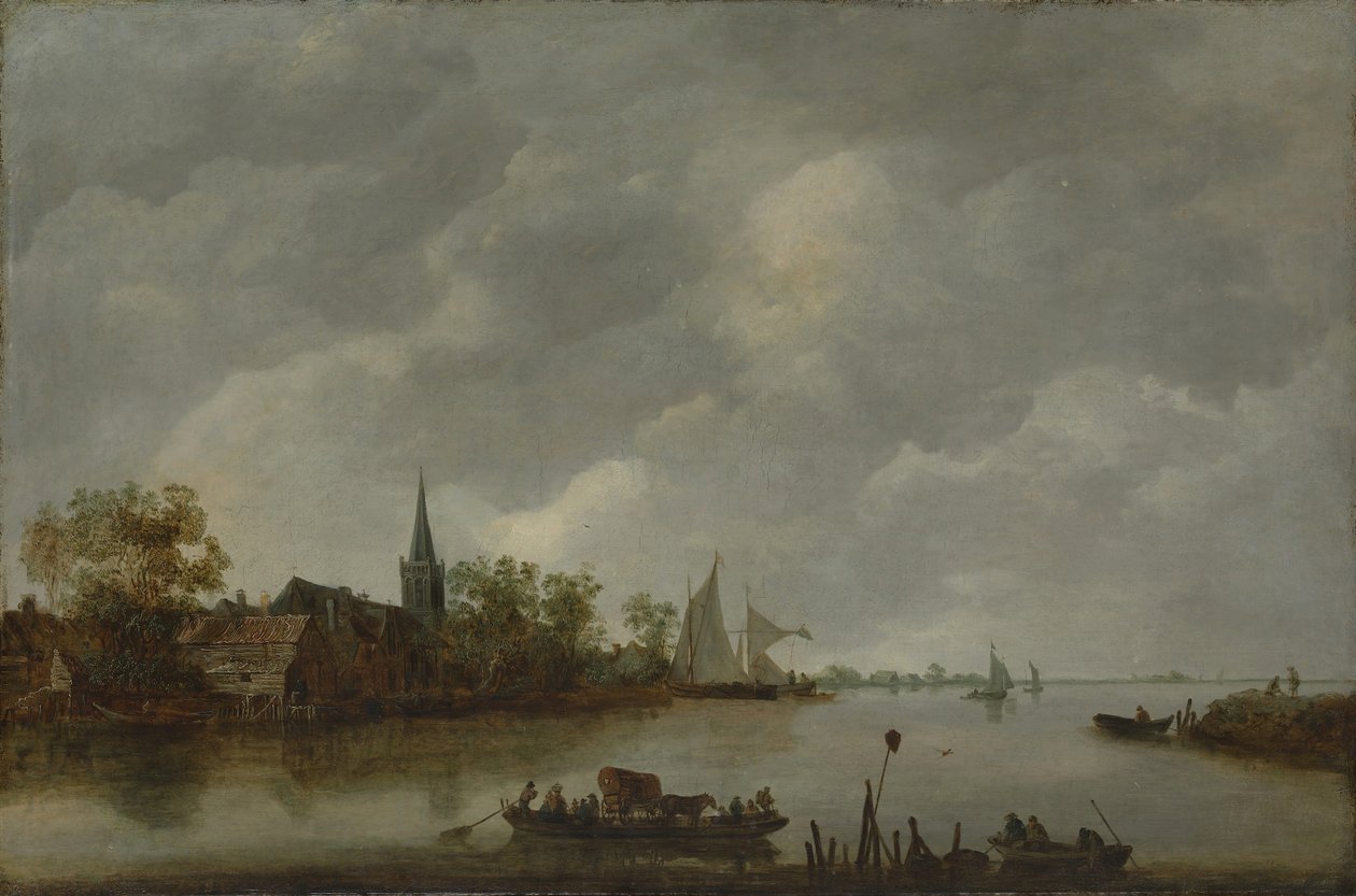 Veduta del fiume con chiesa del villaggio da Style of Jan van Goyen