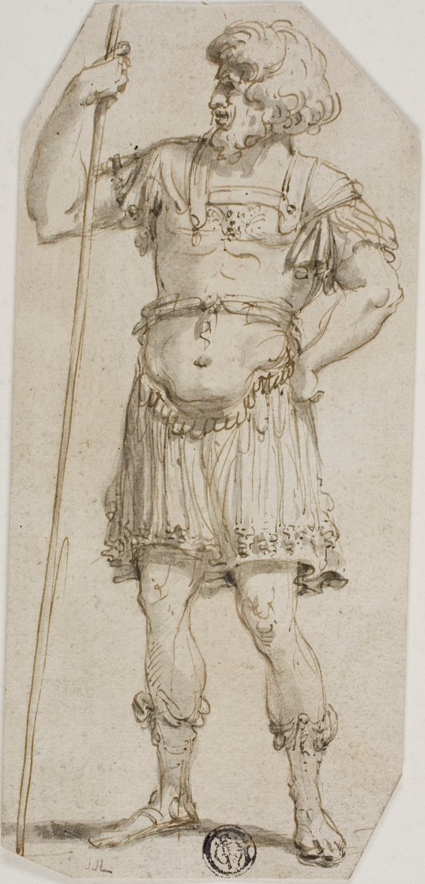 Guerriero romano in piedi che tiene il bastone da Style of Raymond de Lafage